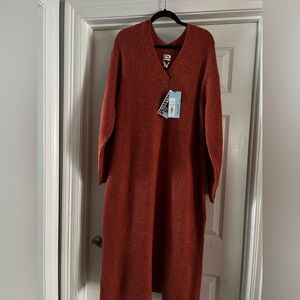 Rust V-Neck Knit Dress